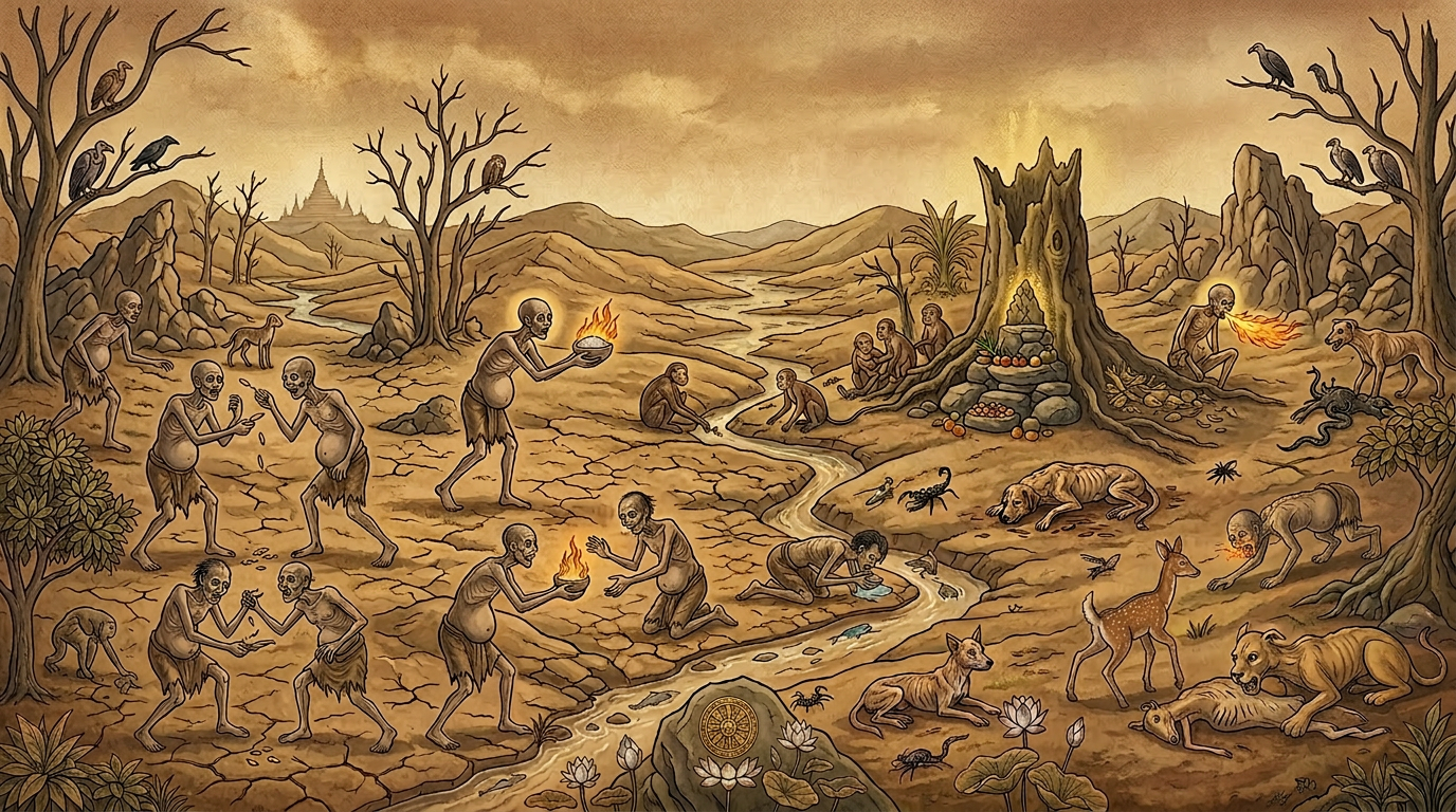 Preta realm — hungry ghosts consumed by craving